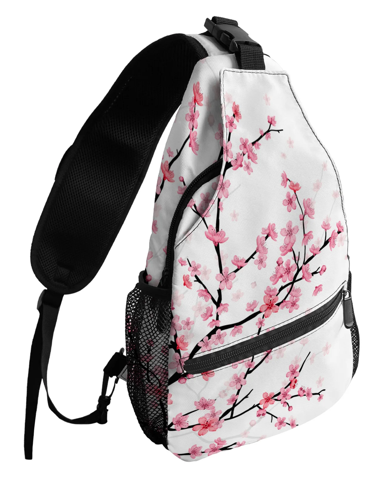 Spring Pink Flower Cherry Blossom White Chest Bag for Men Casual Sports Shoulder Bag Women's Travel Waterproof Messenger Bag