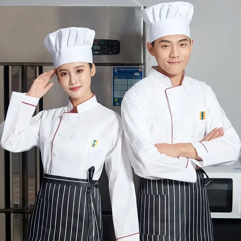 2025 outono e inverno roupas hotel restaurante chef uniforme de trabalho masculino e feminino manga comprida uniforme de trabalho volta conjunto de cozinha
