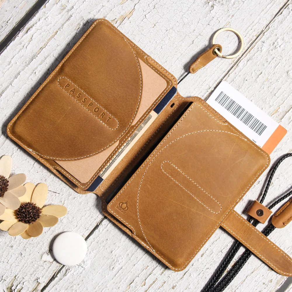 Passport Wallet Cover Genuine Crazy Horse Leather Travel Organizer with Secure Snap Dual Passport Capacity RFID Blocking Holder