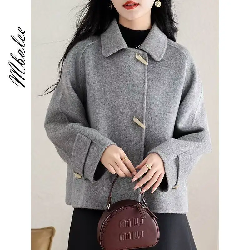 

Double-Sided Woolen ort Coat for Women Button Design Autumn Winter New Sle Faionable Tweed Outerwear Commute Friendly L...