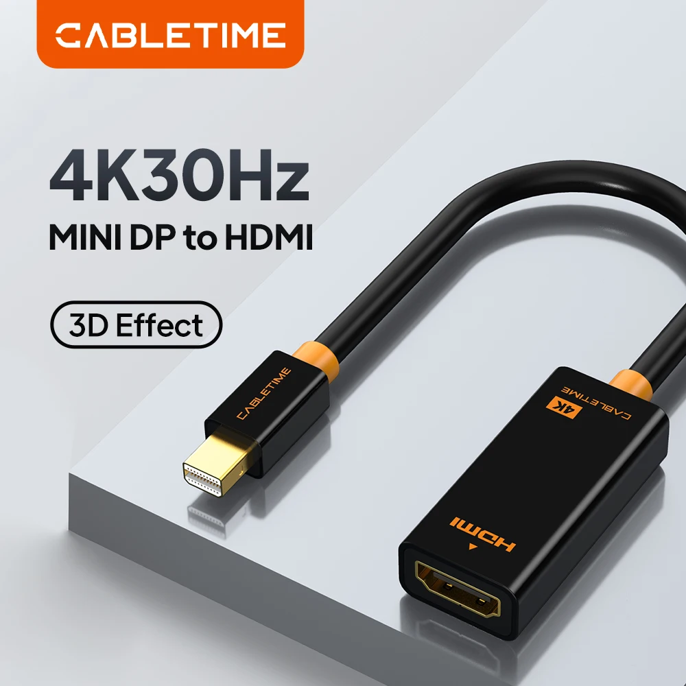CABLETIME 4K30Hz Mini Dp to HDMI Adapter Mini Displayport Male to HDMI Female Converter for Mac HDMI Video Device