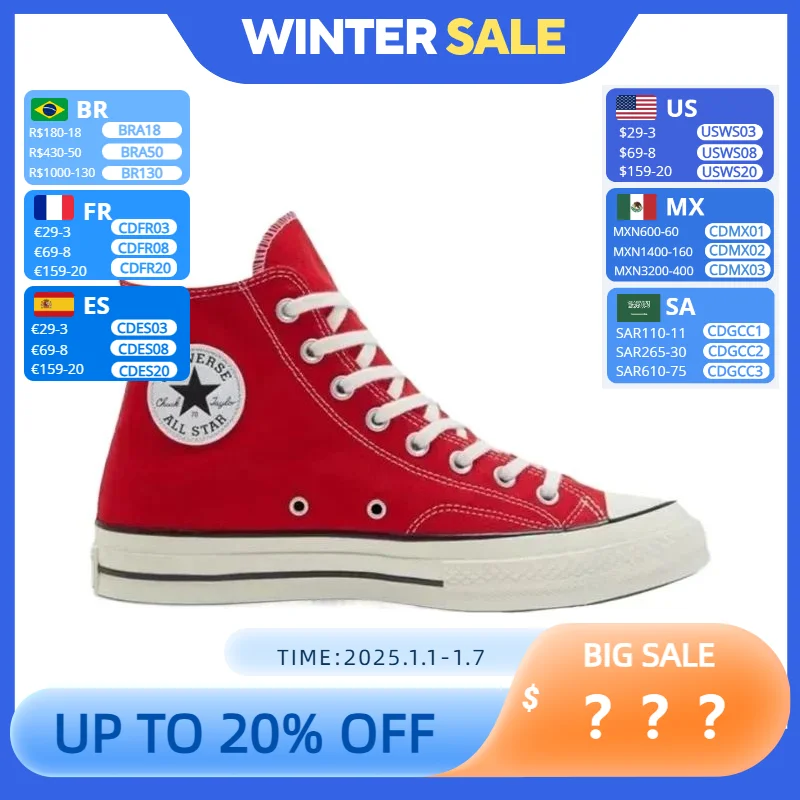 Converse 1970s All Star Men and Women Skateboarding Shoes High-top Outdoor Lightweight Vintage Sneaker Red