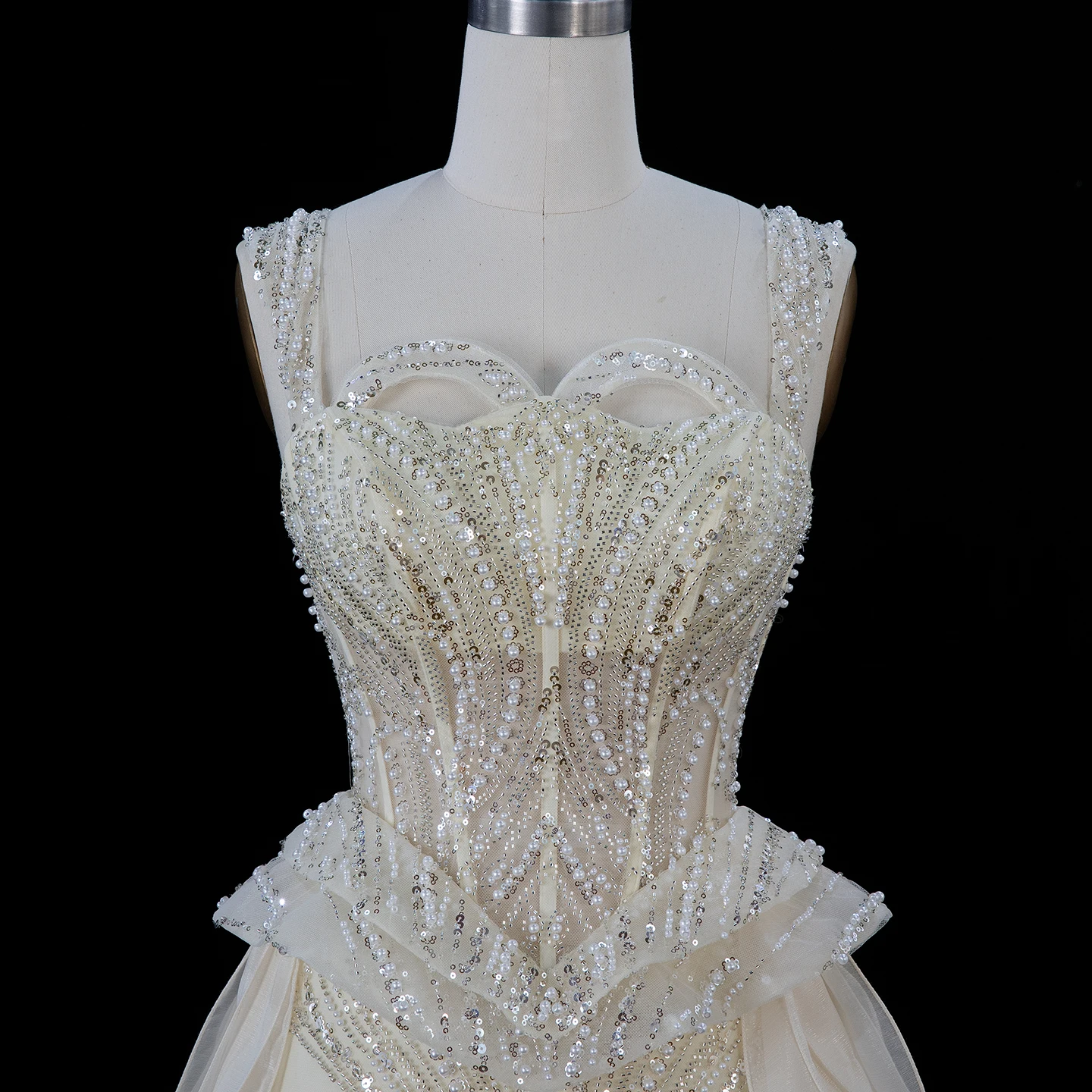 Sharon Said Luxuriöses Pfirsichfarbenes Schulterfreies Meerjungfrauen-Abendkleid mit Abnehmbarer Rüschen-Schleppe, Formelle Anlass-Partykleider SS236 Maßanfertigung – Detail 14