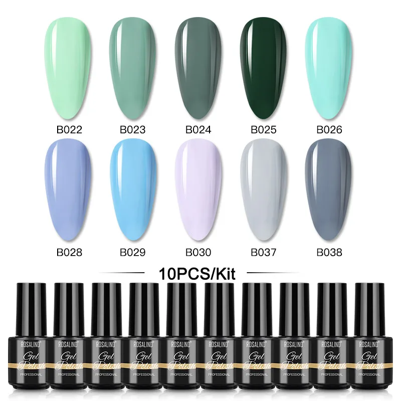 

ROSALIND 2/4/6/8/10PCS Green Blue Gel Polish Set Semi Permanent Gel Set Soak Off Gel Varnish Need Top Coat For Nail Gel Kit