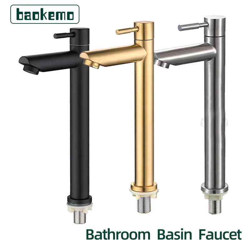 

Baokemo Stainless Steel Quick Open Heighten Single Cold Kitchen Sink Faucet Bathroom Counter Basin Tap