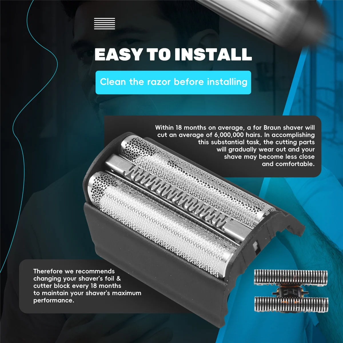 31B pellicola di ricambio schermo + lama per Braun serie 3 310 5000/6000 5724 5735 5736 5738 5739 5770 5771 5773 380 5520