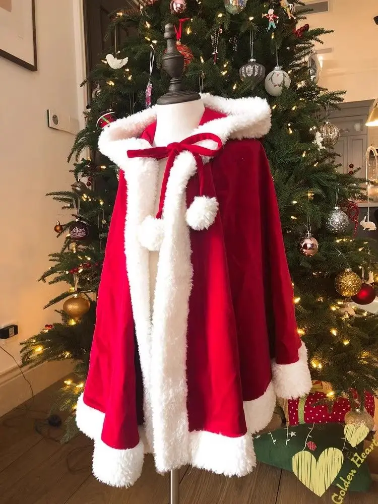 

Children's Carnival Party Hooded Winter Christmas Cosplay Costumes Santa Claus Cloak Women Christmas Cape