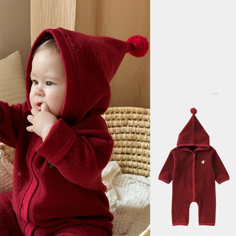 

Детские комбинезоны UNITIM для маленьких девочек, осенне-зимние красные комбинезоны с героями мультфильмов для маленьких девочек, боди с капюшоном для новорожденных девочек, комбинезон