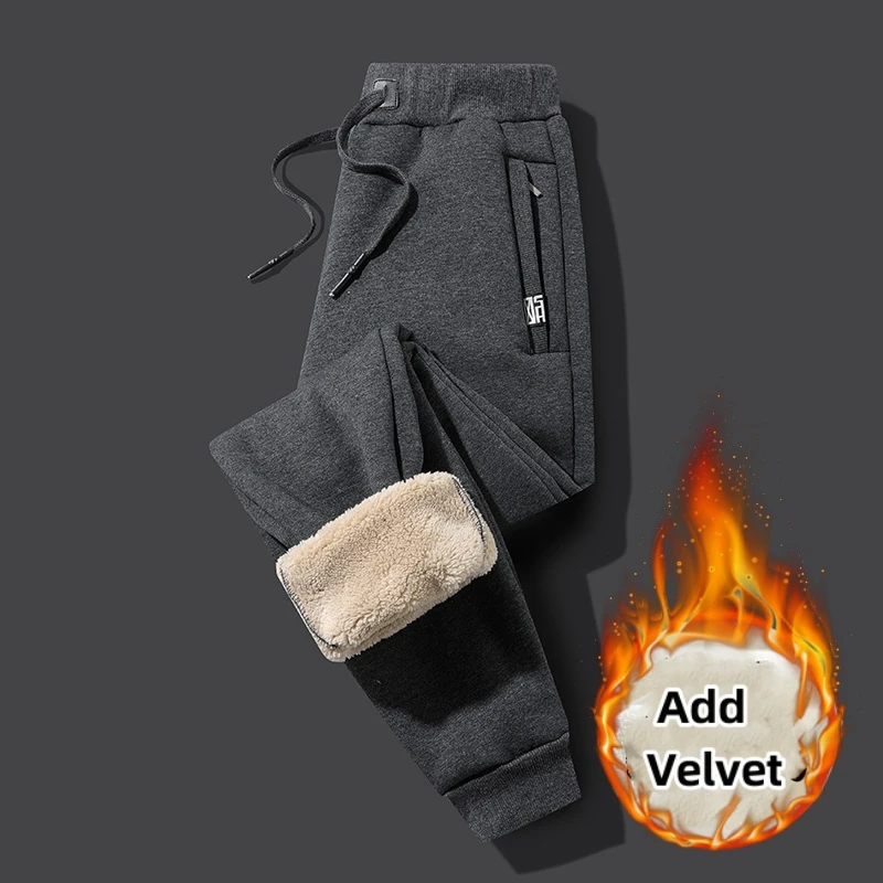 New Winter Fleece Outdoor Sports Pants Men Trousers Velvet Lining Sweatpants Neutral  Solid Color Baggy Thickened Loose Pants