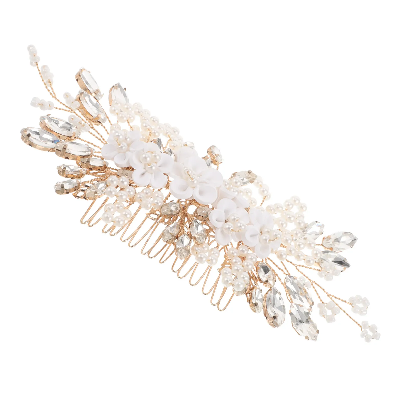 

Vintage Bridal Hair Comb Rhinestone Pearl Handmade Flower Wedding Headdress for Bride and Bridesmaid Wedding Headpiece