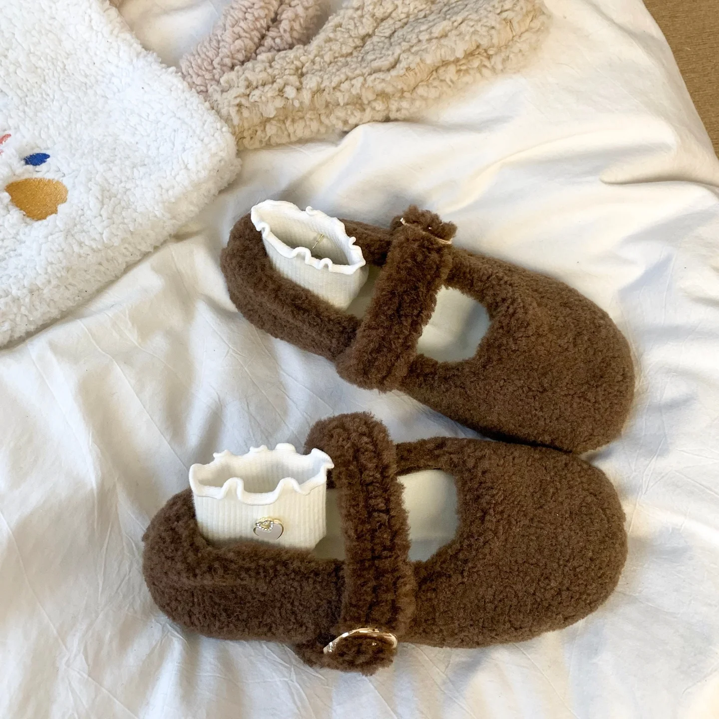 الخريف الشتاء أزياء الدافئة أفخم الأحذية للنساء الكورية نمط لطيف جولة تو مشبك حزام القطن الشقق جديد لينة عارضة الأحذية #4