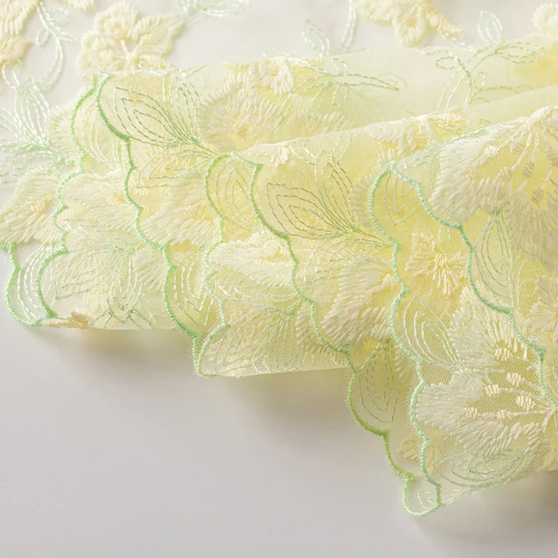 Yellow Soft Mesh Tulle Embroidered Trim DIY Dress Sewing Crafts Embroidery Lace For Lingerie Underwear Lace Fabric Accessories