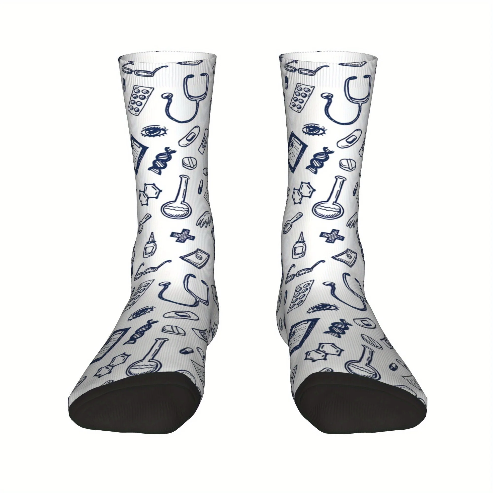 1 Pair Funny Hip Hop Retro Nurse Cartoon Medical Print Compression Socks Unisex Breathable Seamless Crew Socks with Random