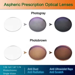 1.56 1.61 1.67 1.74 Photochromic Lenses Myopia Single Vision Optical Photo-gray Photo-brown Lens Aspheric Prescription Lenses