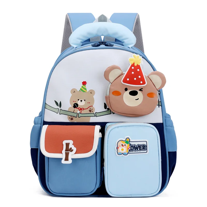 Kids School Backpack for Boys Girls Lightweight Waterproof Nylon Toddler Kindergarten Bookbag with Cartoon Bear Design Children