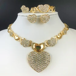 ESALE Women XOXO Jewelry Set Gold Plated Heart Necklace Bride Rhinestone Wedding Necklace Earrings Bracelet Ring Set Gift