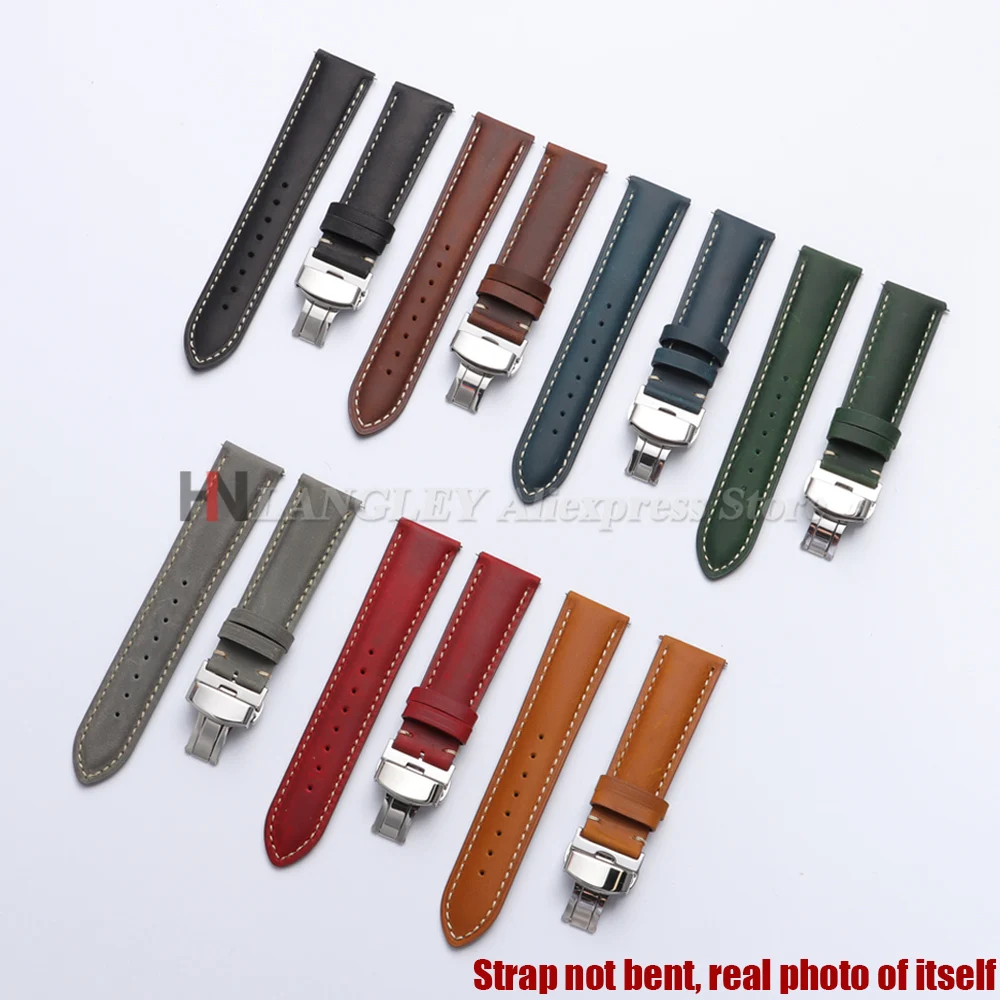 Echtes Kalbsleder-Uhrenarmband für Seiko für Omega Business-Uhrenarmband 14/16/18/20 mm 22 mm Schmetterlingsschnalle mit Nähten – Detail 1