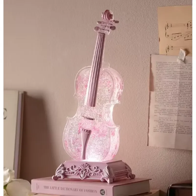 Creative Dreamy Romantic Atmosphere Plastic Violin Ornament Music Box Eight-tone Crystal Ball Sculpture Little Girl Christmas