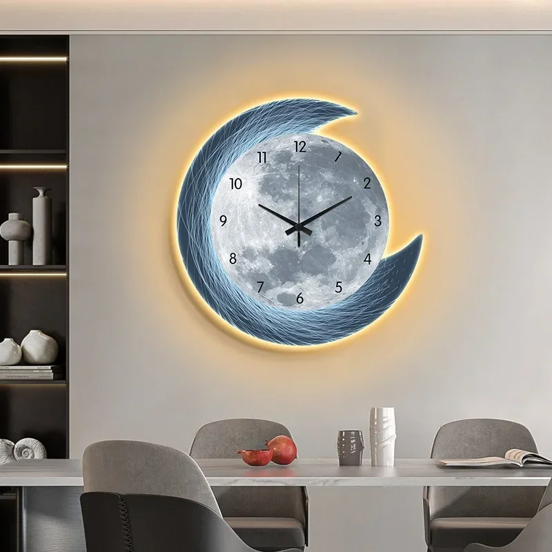 20in LED Light Wall Clock Dining Room Living Moon The Earth Modelling Silent Movement Bedroom Clock