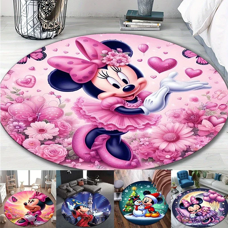 MINISO DISNEY Minnie and Butterfly Carpet Rug Suitable for Reading Room Game Room Living Room and Coffee Shop Printed Round Rug