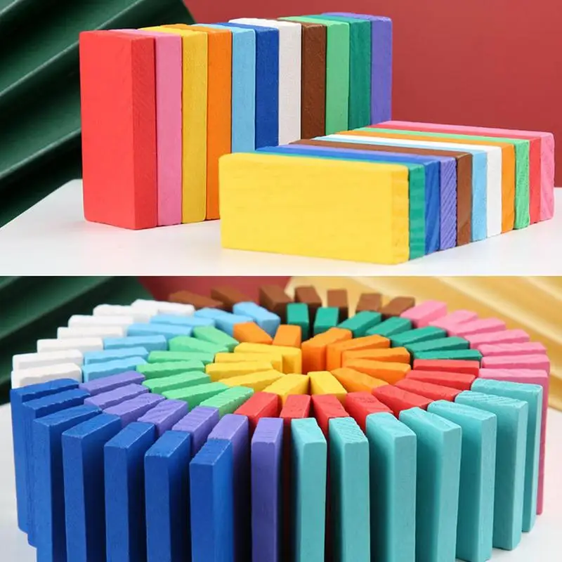 Dominoes Set For Kids Wooden Domino Toys Colorful Building Blocks Bulk Family Game For Kids And Adults Building Block Tile