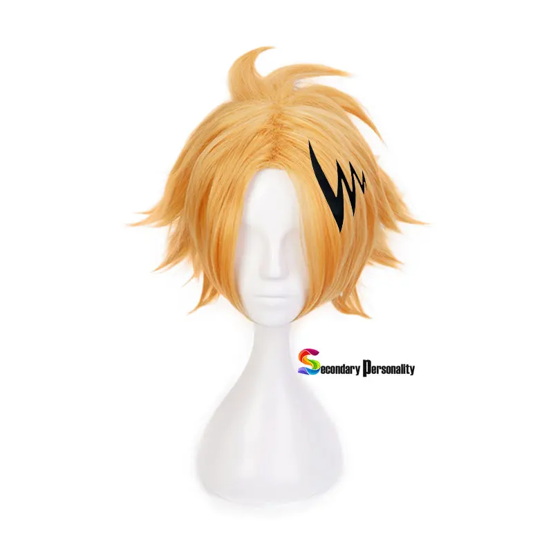 Wig Denki Kaminari baru dengan hiasan kepala kostum Cosplay Boku no Academia Wig rambut sintetis tahan panas