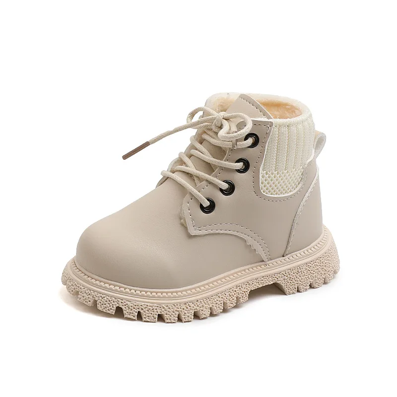 Kids Leather Chelsea Boots Waterproof Children Sneakers Beige Toddler Snow Boots Girl Winter Shoe Boy