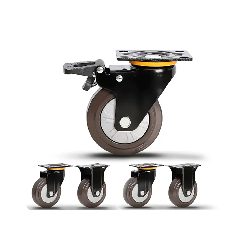 Heavy Duty Caster Universal Wheel 3-Inch 4-Inch 5-Inch Flatbed Cart Rubber Wheel Directional Brake Silent Wheel