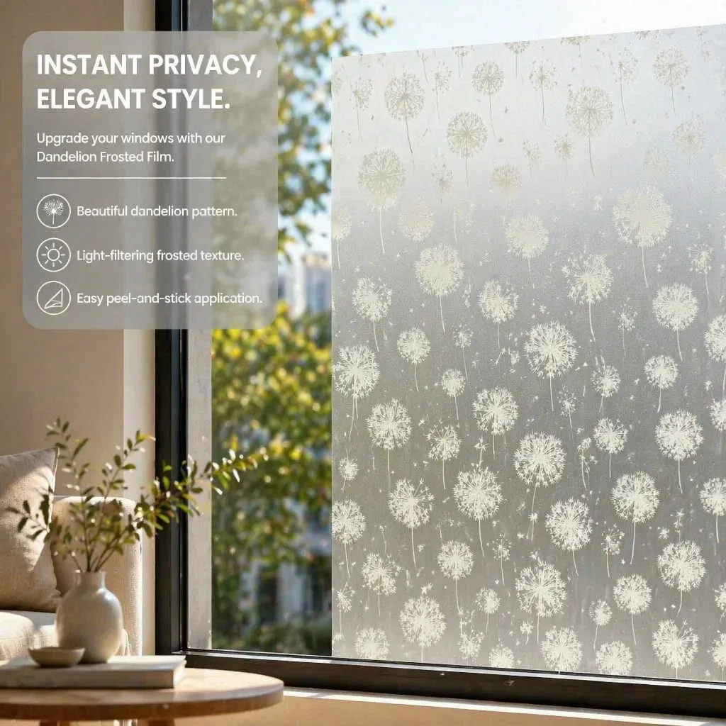 Self Adhesive Dandelion Print Frosted Window Film Anti UV Heat Insulation