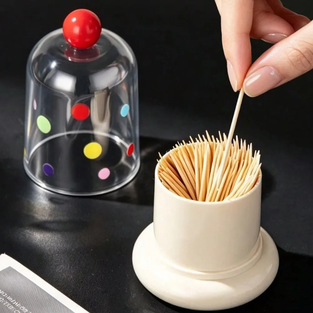 Polka Dot Toothpick Holder Dustproof Transparent Cover Decorative Storage Box Contrast Color Food Grade PP Plastic