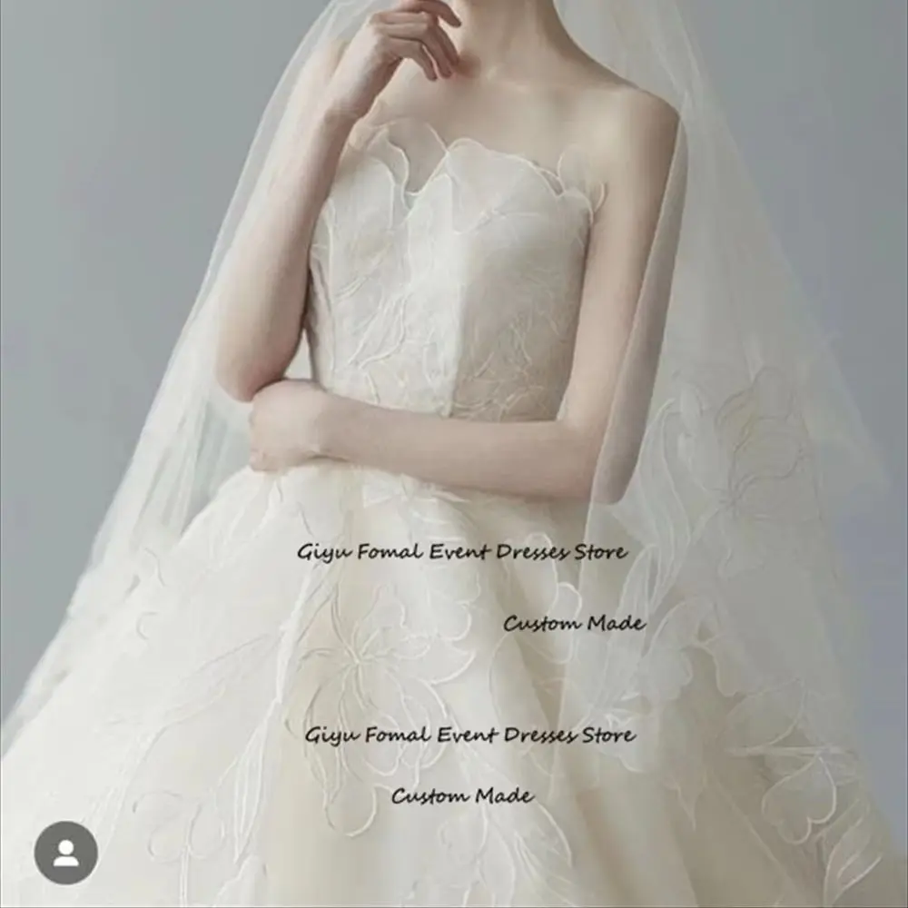 Giyu Modern Style A-line Wedding Dress For Woman Strapless Lace Followers Floor-length Vestidos Novias Boda Bridal Gown