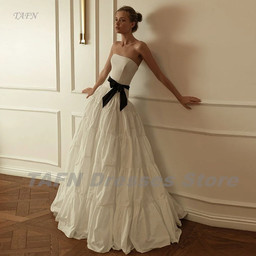 

TAFN Formal Evening Dresses A-line Floor-Length Strapless Prom Party Gown Bow Elegant Pleat robes de soirée Custom Made