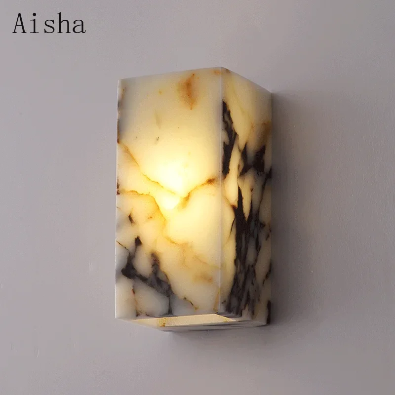 

Black Cuboid Natural Stone Wall Lamp High-end Bedroom Bedside LED Sconce Living Room Bathroom Waterproof Lighting Fixture