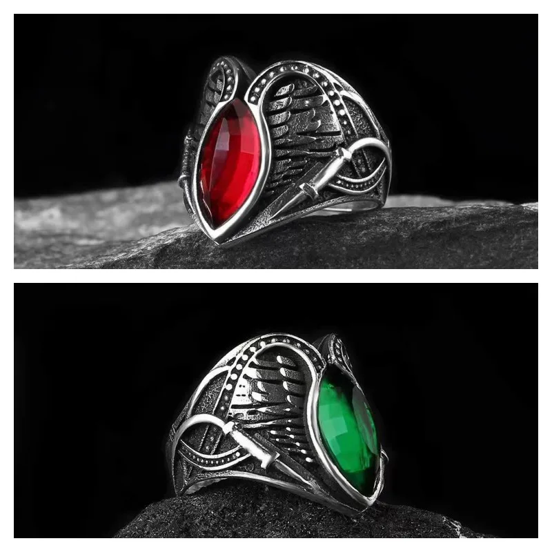 New Abyss Devil's Eye Fall Angel Wings Men's Ring Creative Retro Jacinth Horse Eye Men's Ring