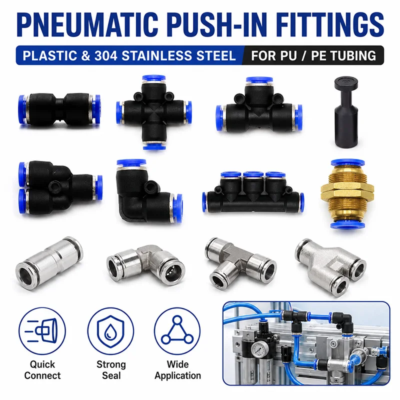 10PCS Pneumatic Push In Fittings 4 6 8 10 12mm Air Hose Tube Quick Connectors PE PU PV PY PM PZA PK PP Plastic Stainless Steel