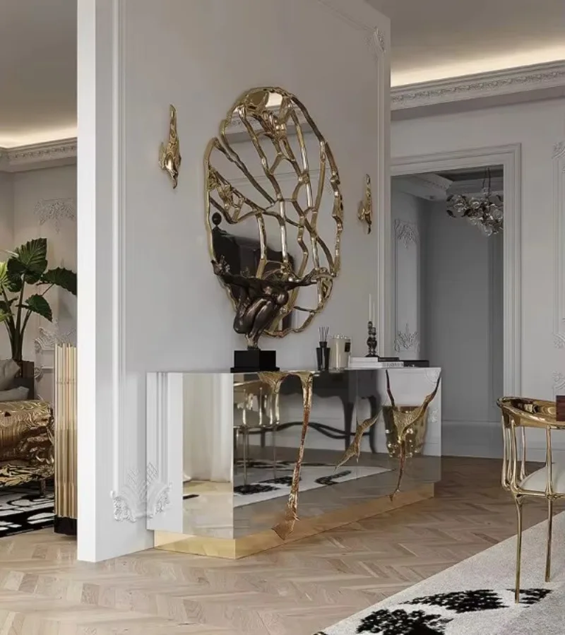 خزانة جانبية للمطاعم بتصميم فاخر من الفولاذ المقاوم للصدأ، خزانة جانبية إيطالية فاخرة ما بعد الحداثة #2