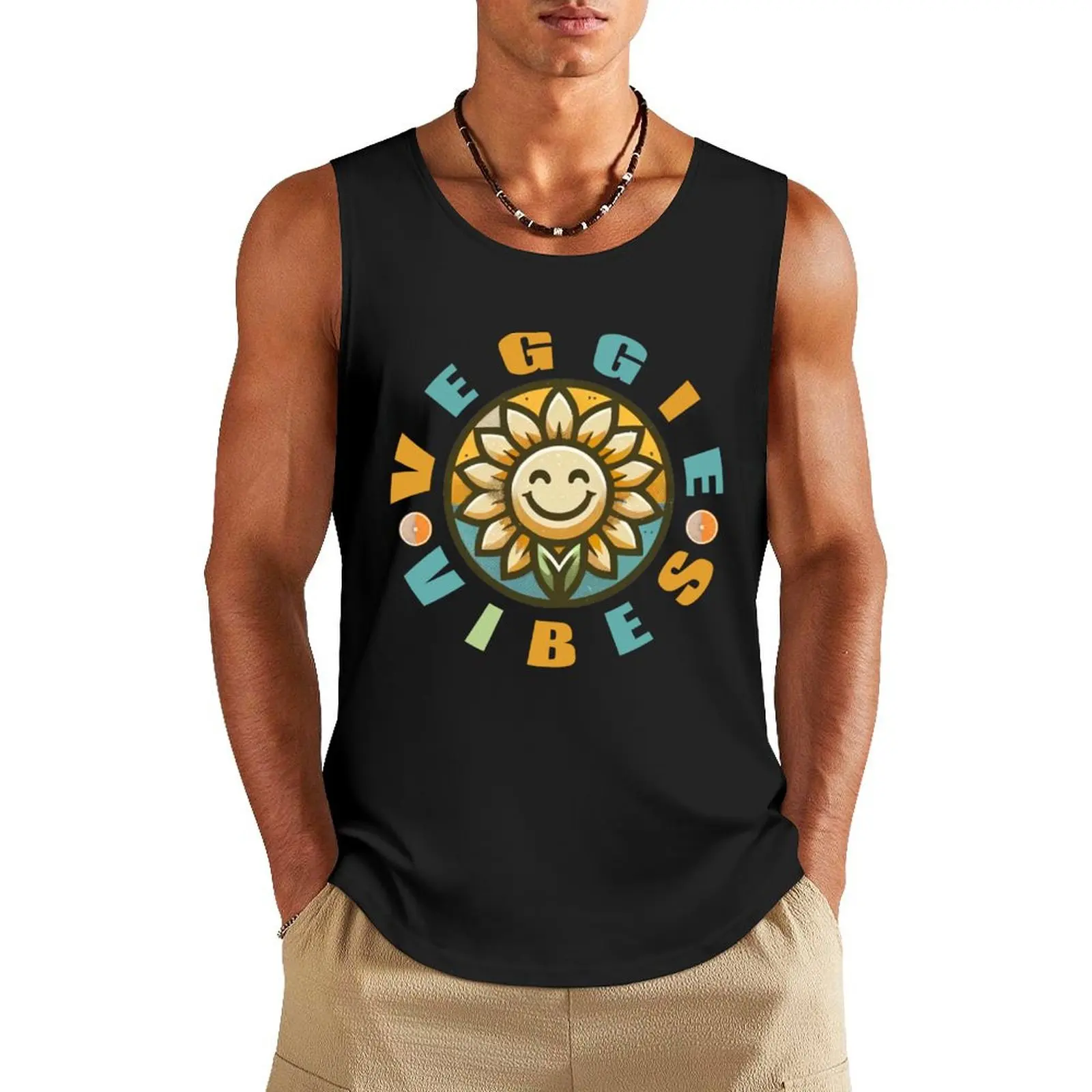 Cheerful Sunflower’s Sunny Gaze Tank Top Vest male T-shirt male