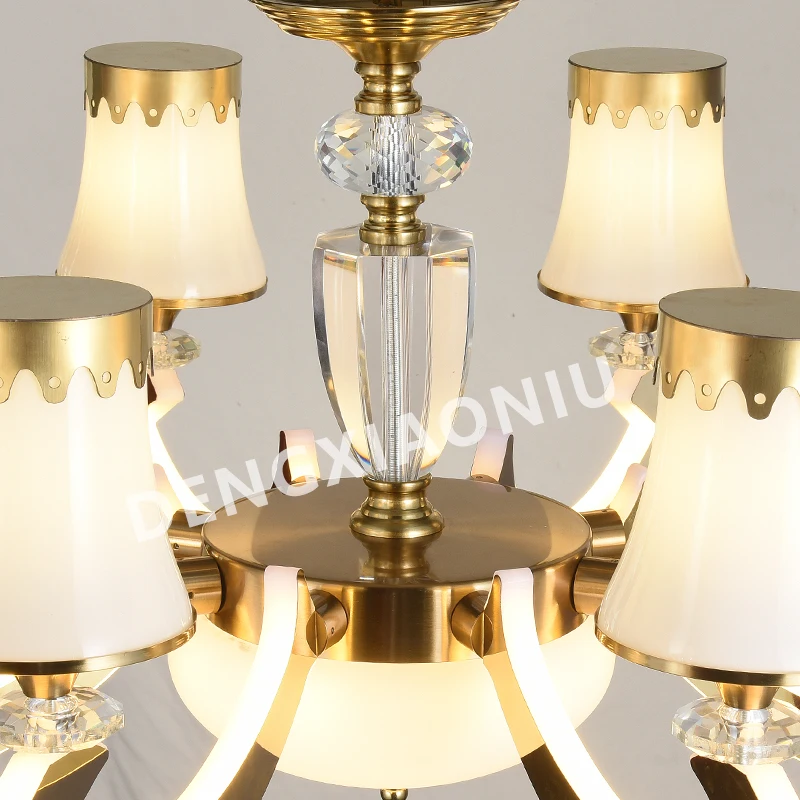 Post Modern LED Crystal Chandelier Light Living Room Hotel Hall Lighting Fixtures Home Dining Room Lamp With Fabric Lampshade