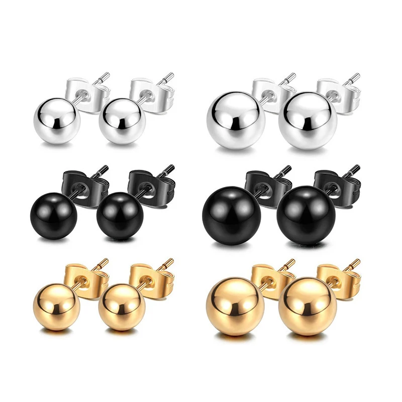 10pcs/lot Solid Round Ball Earring Stud Post Fit 316L Stainless Steel Hypoallergenic Bead Earring Jewelry 2/3/4/5/6mm