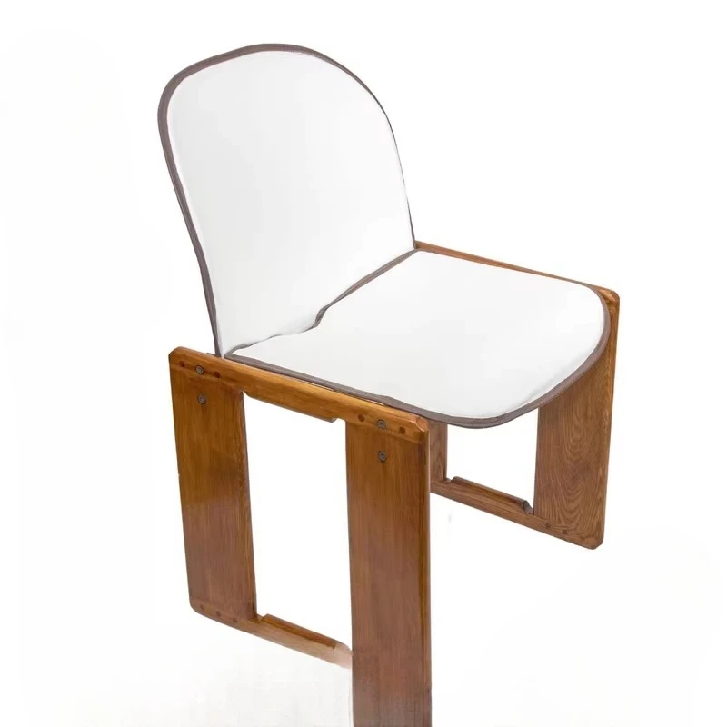 Solid wood dining chair single chair retro solid wood back  leather desk  white