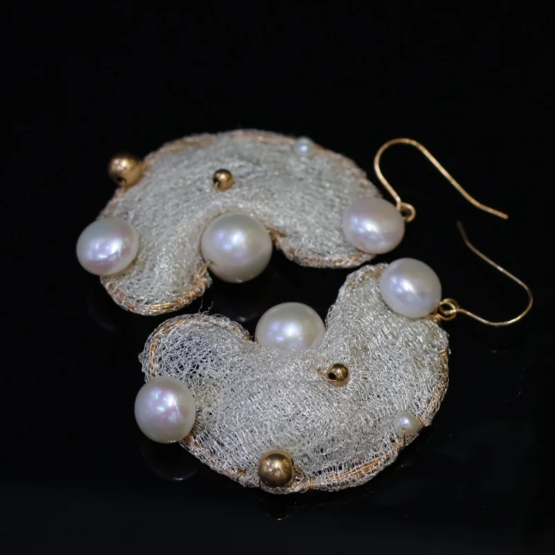 

SGARIT Original Design Pearl Jewelry Italian Craftwork Lace DIY 14k Filled Gold Natural Freshwater Drop Earrings For Party