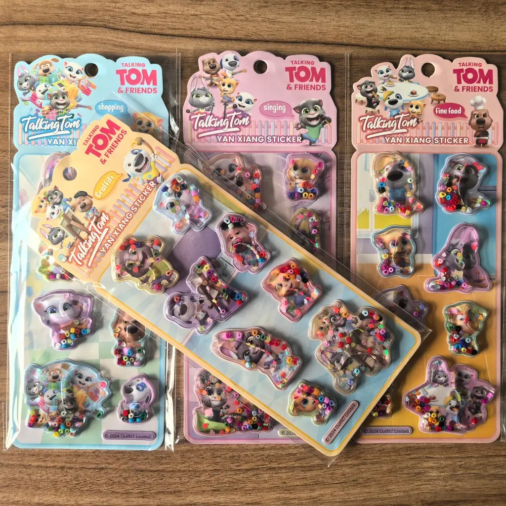 

4Pack Fun Talking Tom Friends Sparkly Shaker Stickers Adorable Character Embellishments for DIY Crafts LanLanStickersWorld Store
