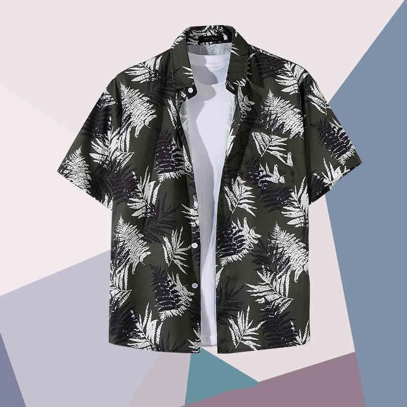 2025 Men's Short Sleeve Coconut Tree Flowers Shirts Casual Vintage Newspaper Print Vacation Hawaiian Shirts Plus Size S-5XL