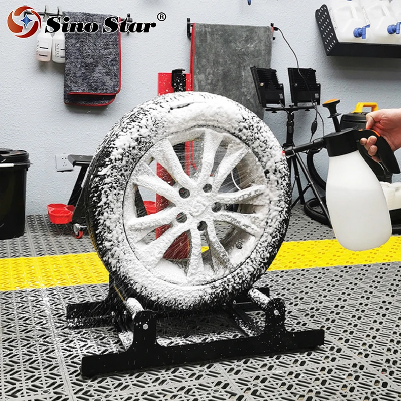 Car Detailing Rolling Wheel Stand 360° Tire & Wheel Detailing System Automotive Cleaning Equipment Rim&Tire Cleaner Stand