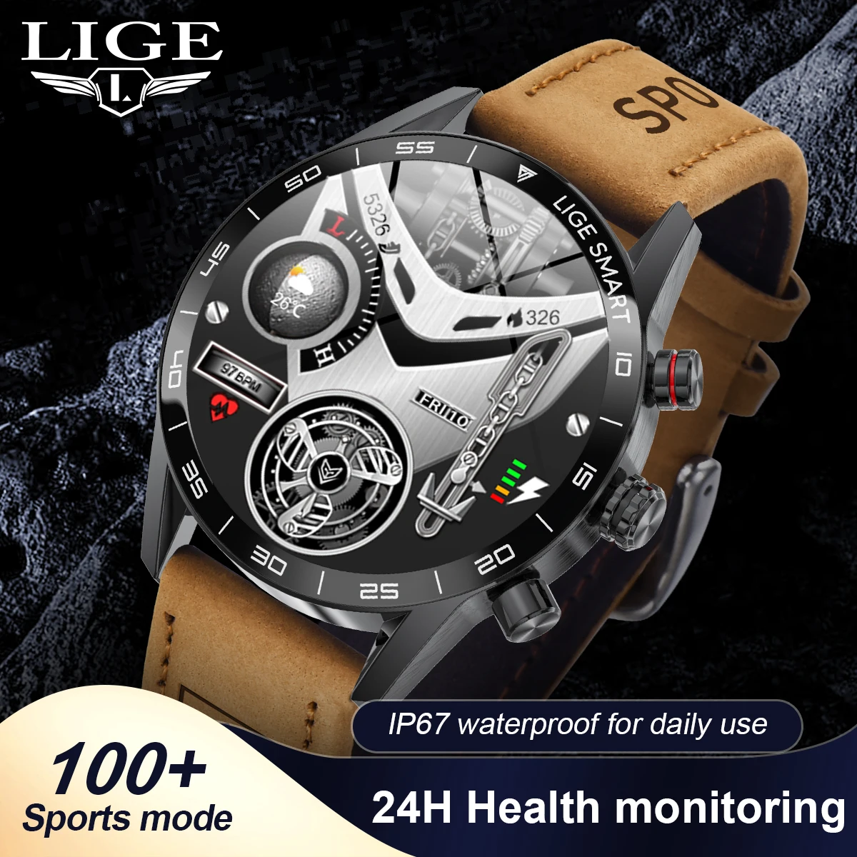 2026 LIGE Business Men Smart Watch Bluetooth Call Health Monitor IP67 Waterproof Fitness Tracker Smart Bracelet Clock Smartwatch