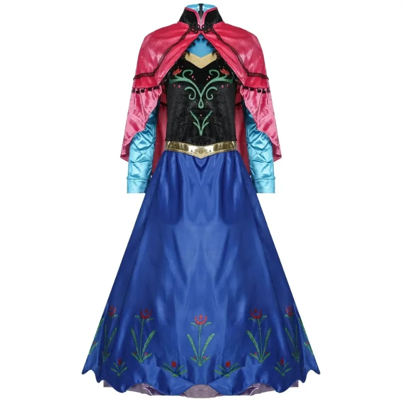 Prinzessin Langes Kleid Erwachsene Schneekönigin Elsa Cosplay Kostüm Märchen Party Kleider für Frauen Halloween Kostüm