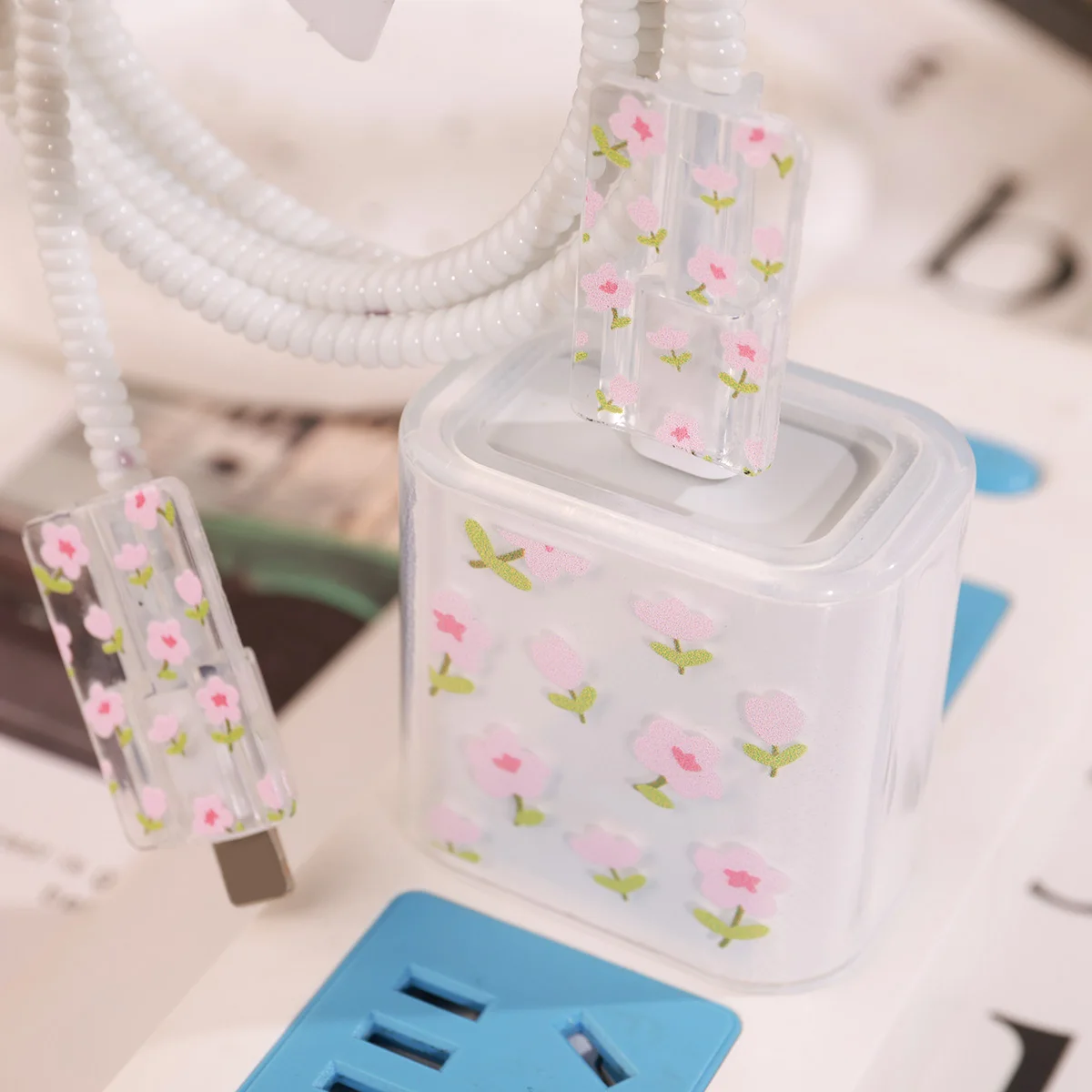 Flowers Case For Apple 20W/18W Charger Protective Case For iPhone 16 Pro Max 15 14 13 Data Cable Head Bite Protector Cover Shell