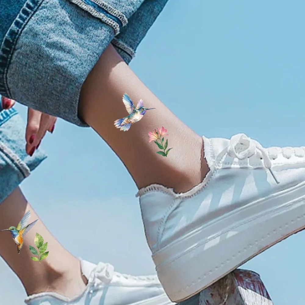 Autocollant de Faux Tatouage Personnalisé en Forme de Colibri, Accessoire Rétro de Qualité Supérieure, Résistant à l'Eau et Durable, 10 Pièces
