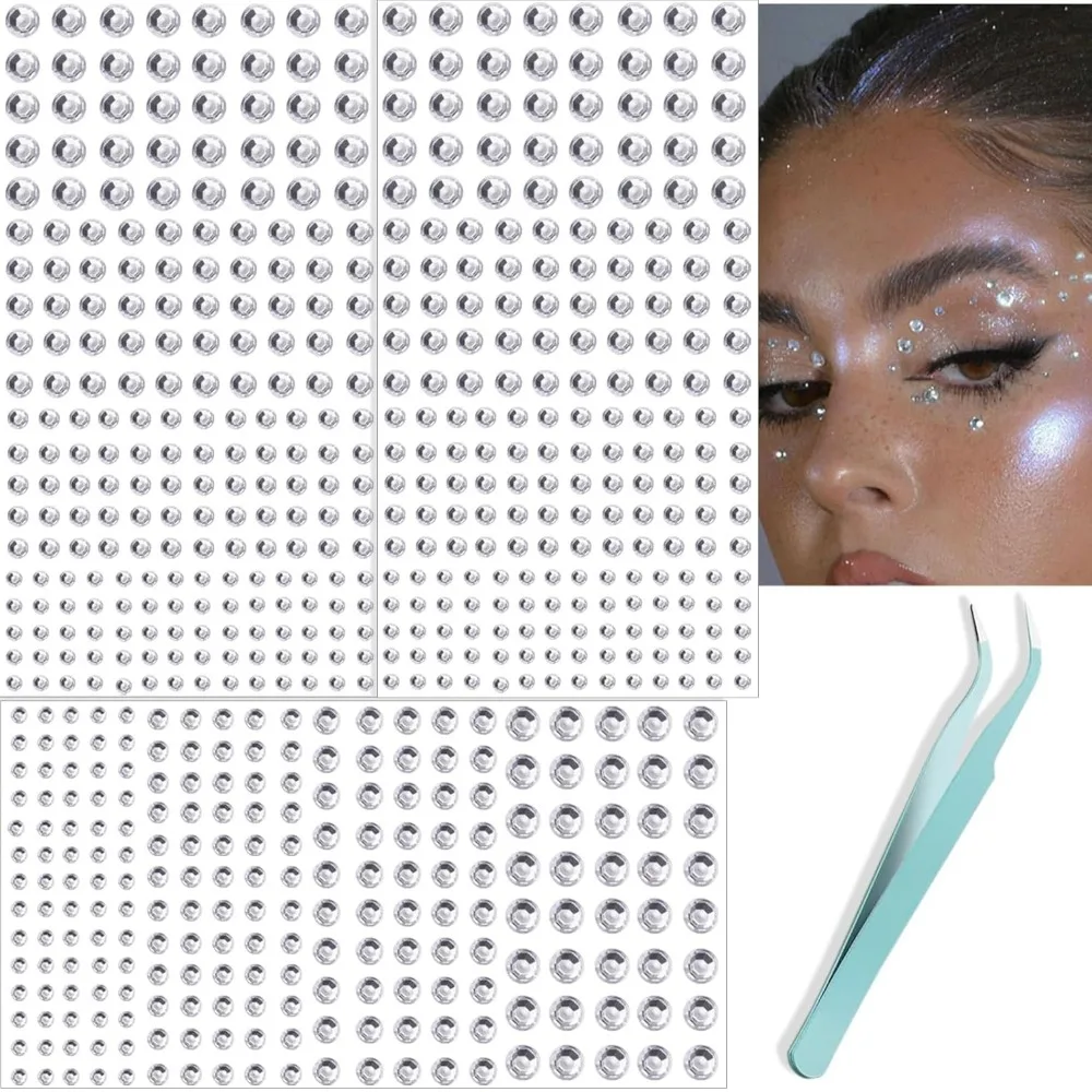 Face and Hair Gems: 660Pcs Self-Adhesive Jewels for DIY Body and Eye Makeup, Rave Accessories