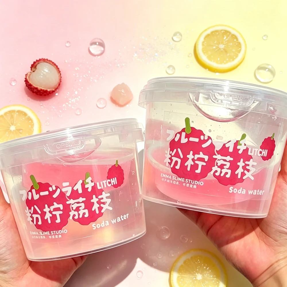 350ml Pink Lychee Fake Water Slime Thick Silicone Texture Bubble Slime Non-Sticky Blowable Foam Clay Fidget Stress Relief Toy